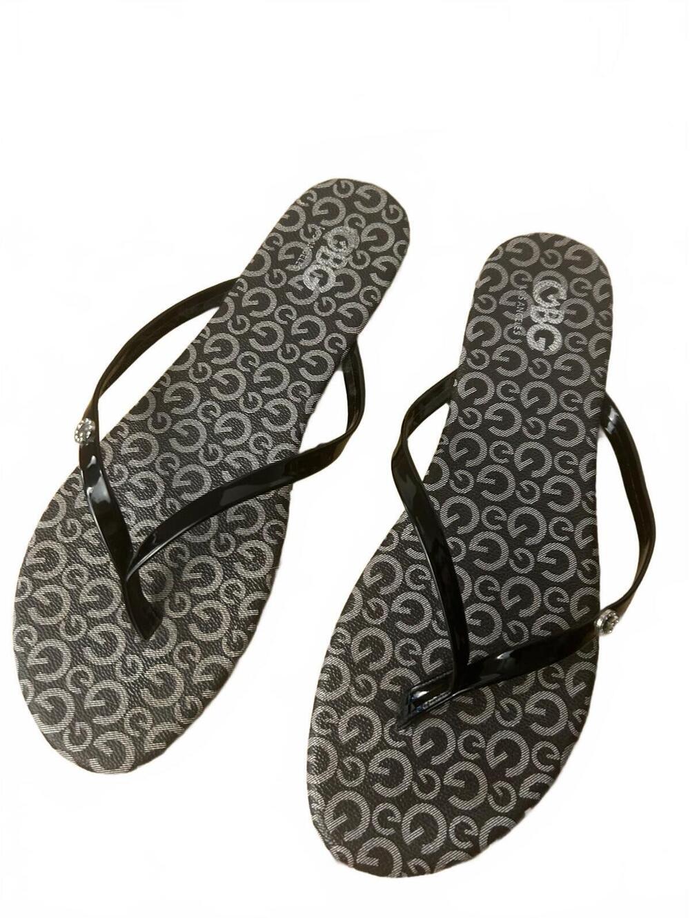 Guess Women's Black Logo Pattern Flip Flop Sandals